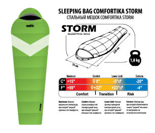 Спальник Comfortika Storm L 220x75x45 см с подголовником 0С/-20С