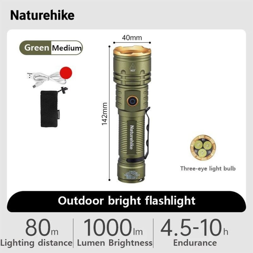 Фонарик Naturehike Outdoor Glare Flashlight CNK2300011 Green