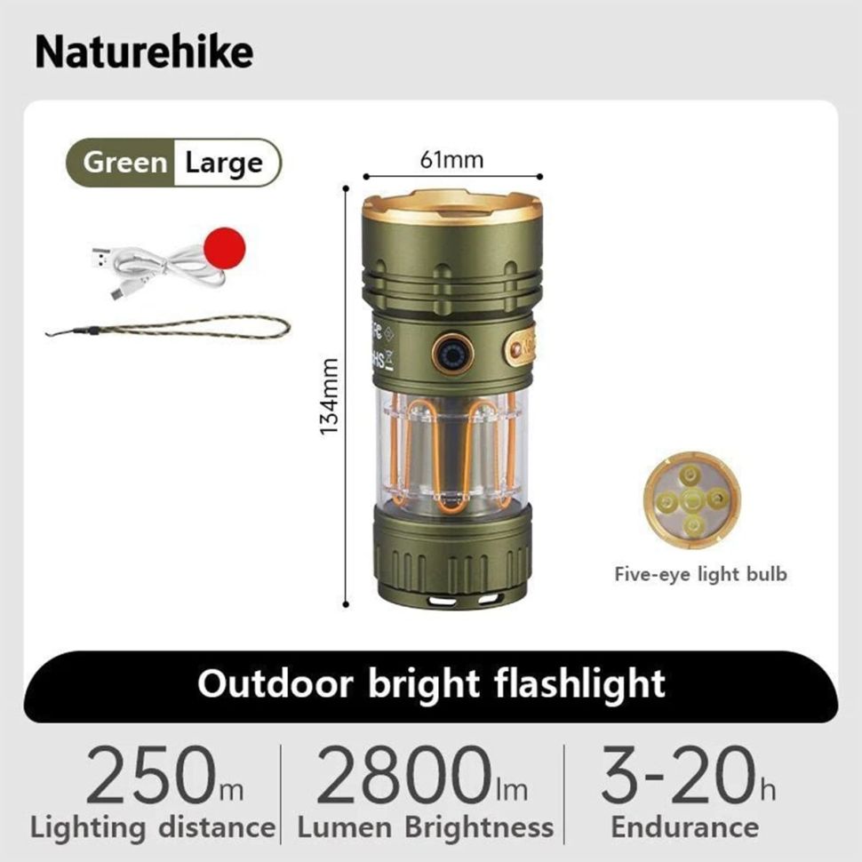 Фонарик Naturehike Outdoor Glare Flashlight CNK2300011 Green