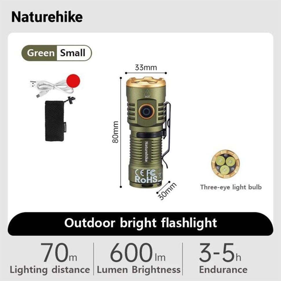 Фонарик Naturehike Outdoor Glare Flashlight CNK2300011 Green
