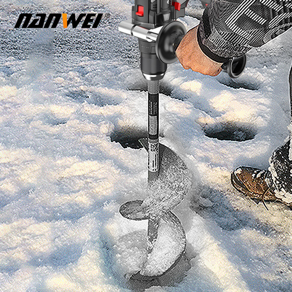 Электробур Nanwei 2x6Ah + пластиковый шнек IceCube с удлинителем. Чехол для шуруповерта в подарок