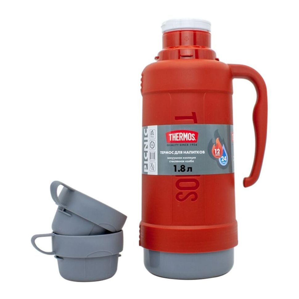 Термос со стеклянной колбой тм THERMOS 40-180 Red 1.8L