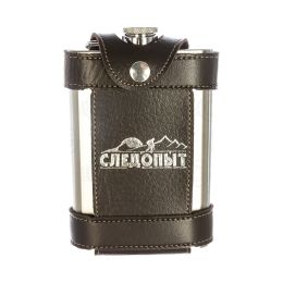 Фляжка Следопыт - Flage в кож. чехле с тиснением 270 мл. цв. коричневый