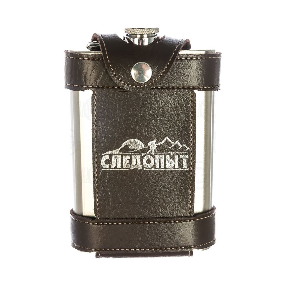 Фляжка Следопыт - Flage в кож. чехле с тиснением 270 мл. цв. коричневый