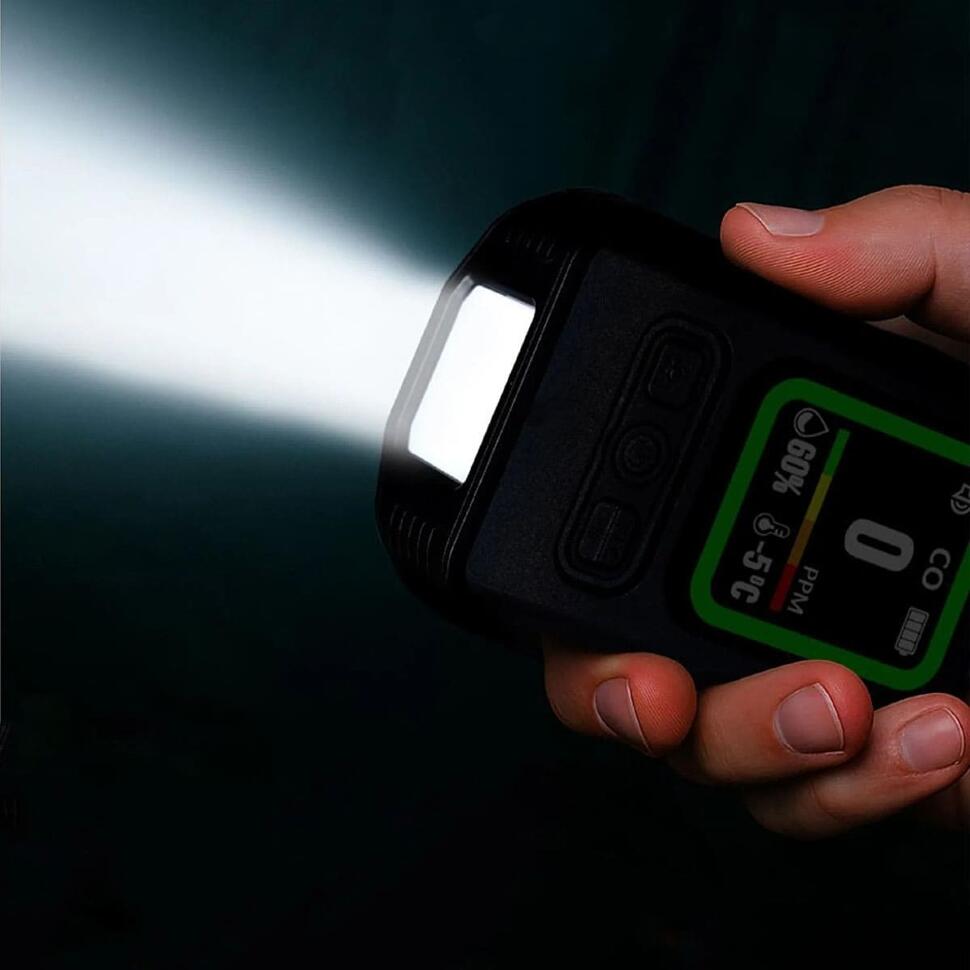 Детектор угарного газа Ice Cube + температура + влажность с LED-фонарём