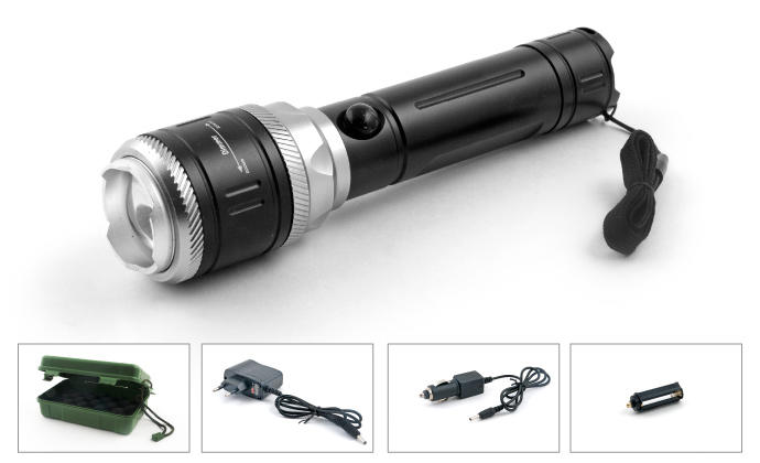 Фонарик ручной 1 криптон Cree Led 9510 з/у переменный фокус в боксе