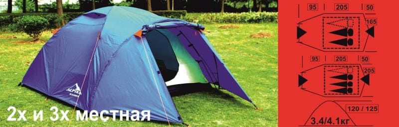 Палатка туристическая ALPIKA Ranger-2, 2-х местная, 205х165х120 см, Ripstop PU 3000