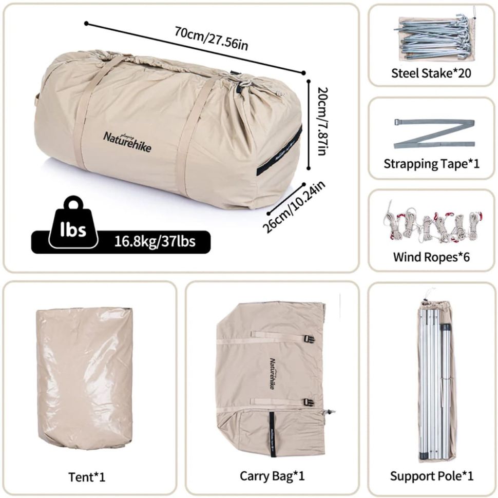 Пирамидальная палатка Naturehike NH20ZP004 Brighten 6.4 cotton