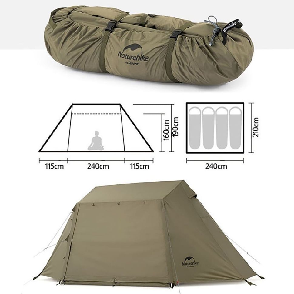 Палатка для глэмпинга Naturehike NH21ZP009 Village 5.0 tent for 3-4 man(with hall pole)