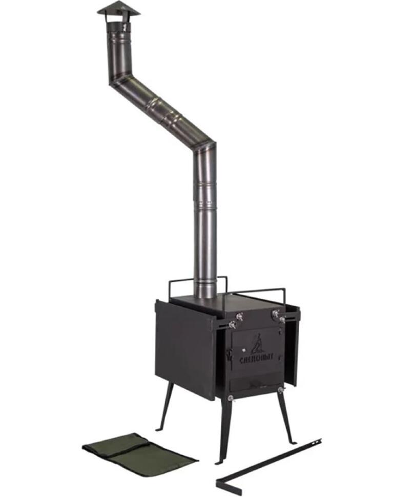 Печь дровяная Следопыт Heavy малая (с экранами, угловыми трубами и грибком)