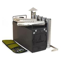 Печь дровяная Следопыт Heavy малая (с экранами, угловыми трубами и грибком)