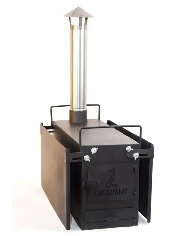 Печь дровяная Следопыт Heavy малая (с экранами, угловыми трубами и грибком)