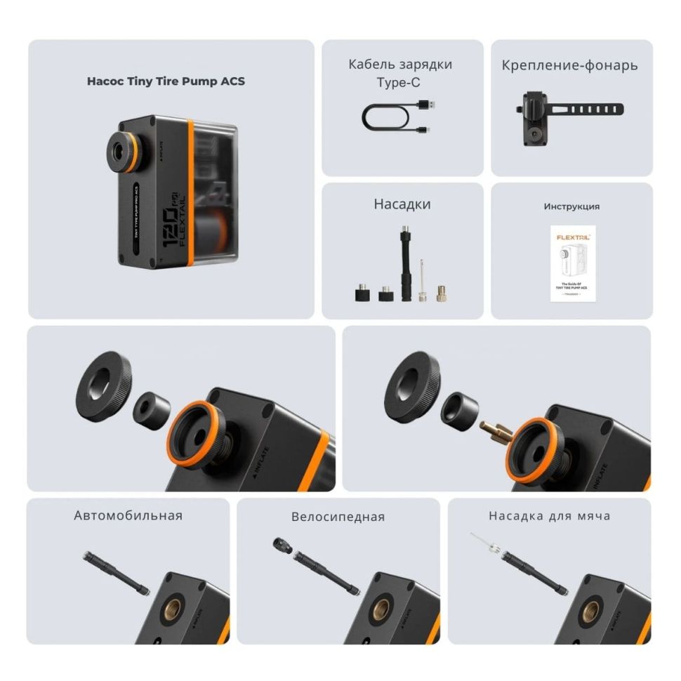 Велонасос с габаритным огнем FlexTail Tiny ACS - 120 PSI
