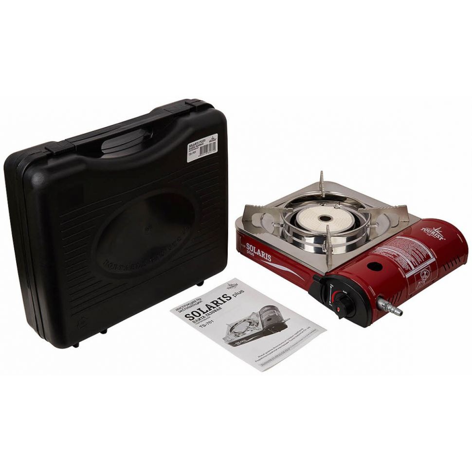 Плита газовая портативная Solaris Plus в кейсе керамическая с переходником