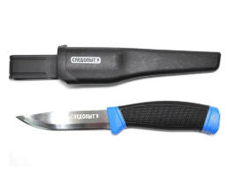 Нож разделочный Следопыт универсальный, прорезиненная ручка дл. клинка 100 мм, в чехле