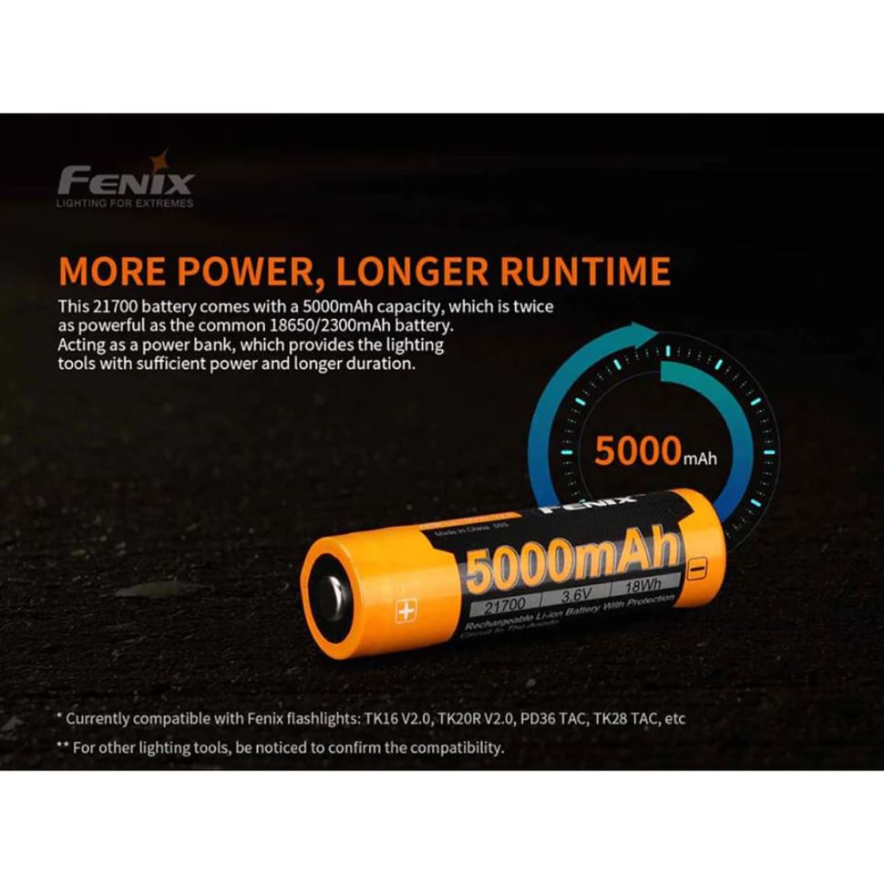 Аккумулятор Fenix ARB-L21-5000 V2.0 Li-ion Battery (5000mAh 21700 Plastic Box)