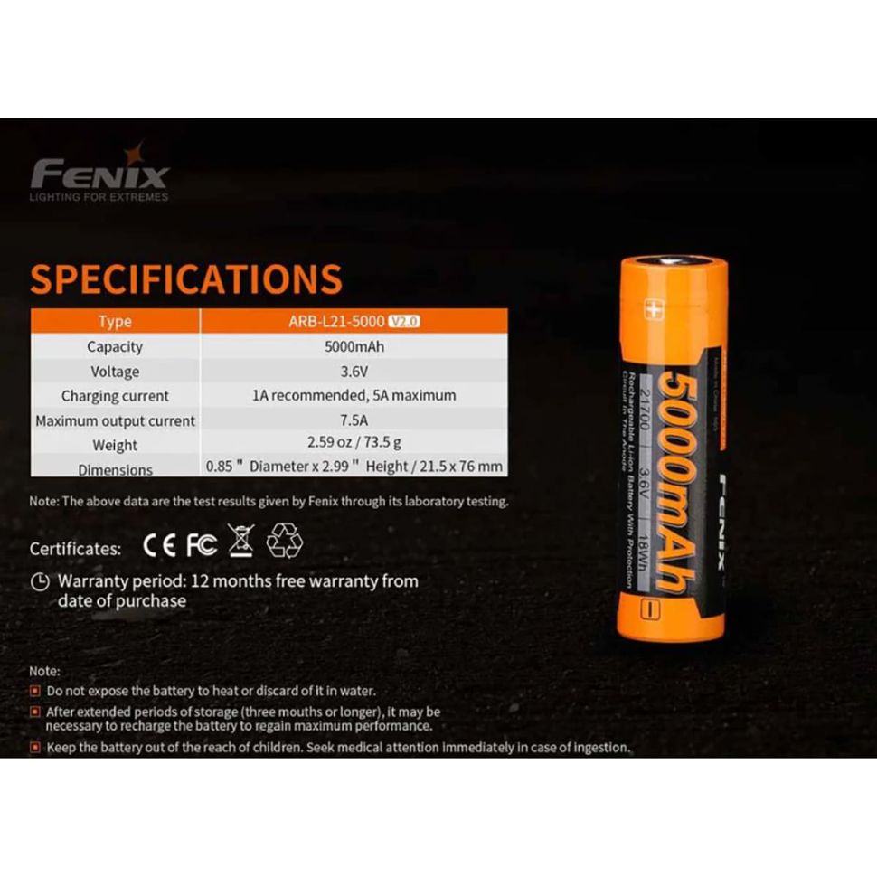 Аккумулятор Fenix ARB-L21-5000 V2.0 Li-ion Battery (5000mAh 21700 Plastic Box)