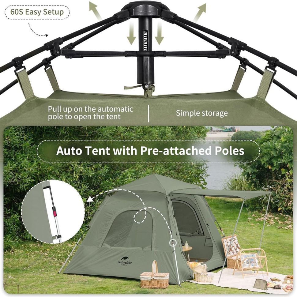 Трекинговая палатка Naturehike 50+ Ango pop up tent 3-х местная NH21ZP010UPF