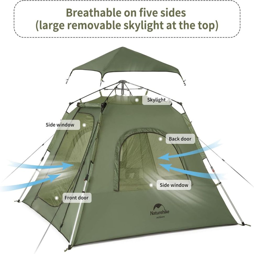 Трекинговая палатка Naturehike 50+ Ango pop up tent 3-х местная NH21ZP010UPF