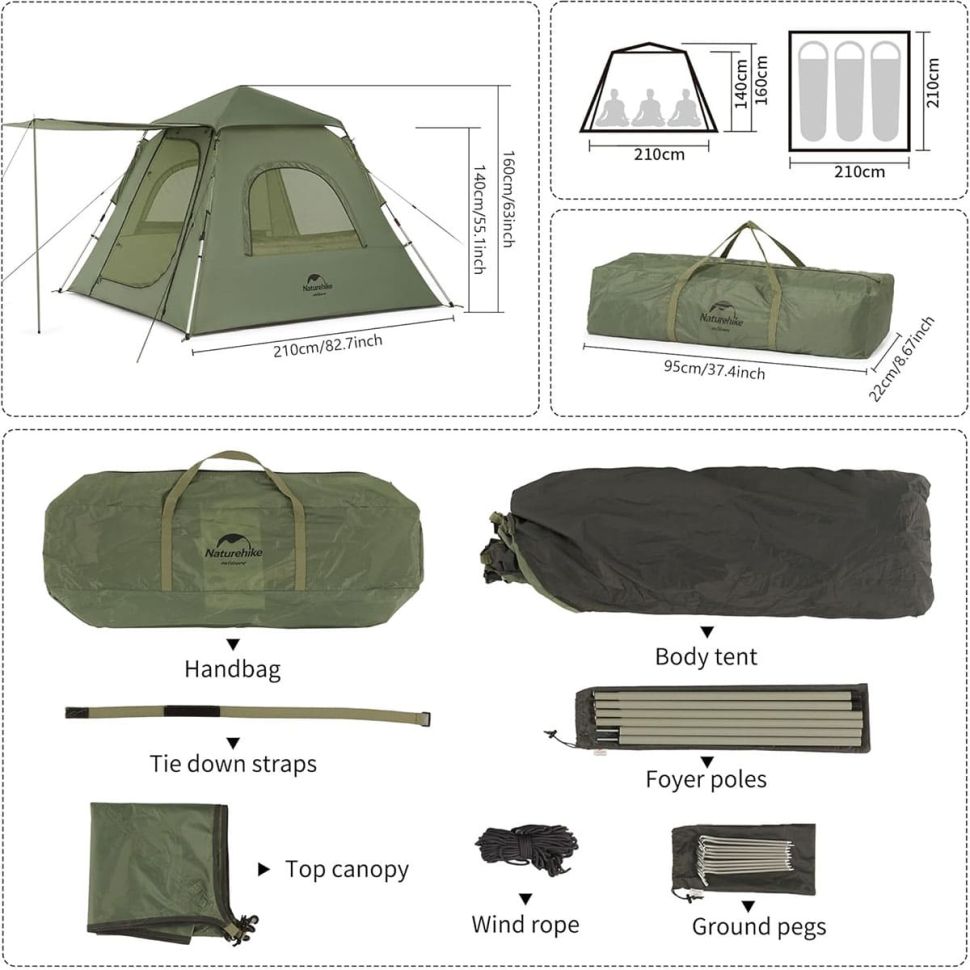 Трекинговая палатка Naturehike 50+ Ango pop up tent 3-х местная NH21ZP010UPF